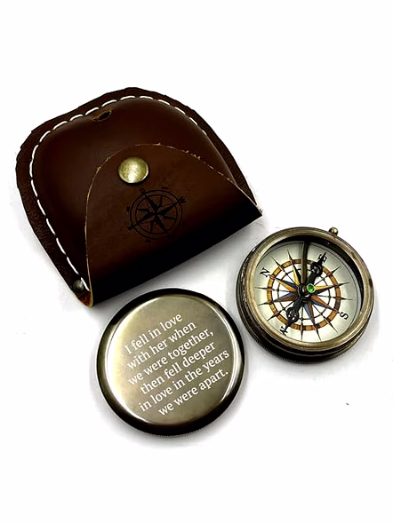 Personalized Pocket Round Compass Brass Nautical with Leather Cover Birthday Gift for Your lovedones-1
