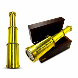 qarzun brass mini telescope with personalized text engraved gift for men handheld brass binoculars 6" with wooden box - pirate navigation