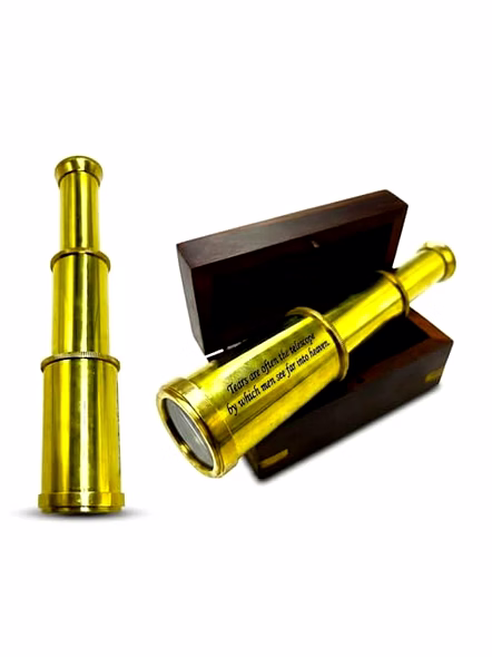 Brass Mini Telescope with Personalized Text Engraved Gift for Men Handheld Brass Binoculars 6" with Wooden Box - Pirate Navigation-Qarzun1173