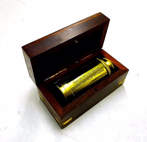 Brass Mini Telescope with Personalized Text Engraved Gift for Men Handheld Brass Binoculars 6" with Wooden Box - Pirate Navigation image 3