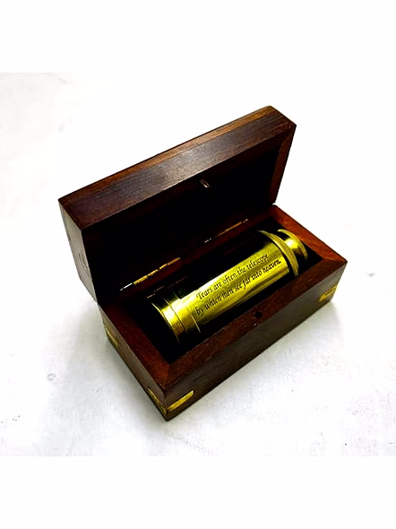Brass Mini Telescope with Personalized Text Engraved Gift for Men Handheld Brass Binoculars 6" with Wooden Box - Pirate Navigation-2