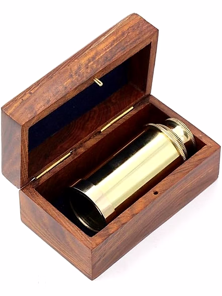 Brass Mini Telescope with Personalized Text Engraved Gift for Men Handheld Brass Binoculars 6" with Wooden Box - Pirate Navigation-4