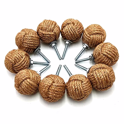 Set of 10 Jute Rope Knot Door Knobs/Drawer Pulls and Push Handle/Knobs for Cabinets/Wardrobes/Nautical Hardware Decor, 32 mm image 2
