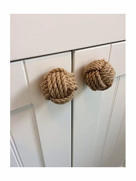 Set of 10 Jute Rope Knot Door Knobs/Drawer Pulls and Push Handle/Knobs for Cabinets/Wardrobes/Nautical Hardware Decor, 32 mm-2