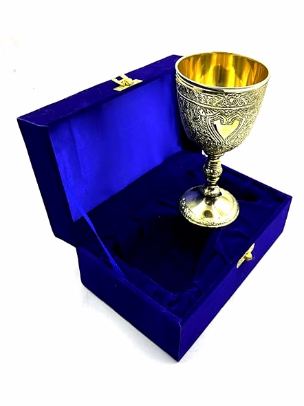 Brass Goblet Embossed Design,Premium Goblet Champagne Flutes Coupes Wine Drinking Glass,Tumbler Cups for Water with Velvet Box