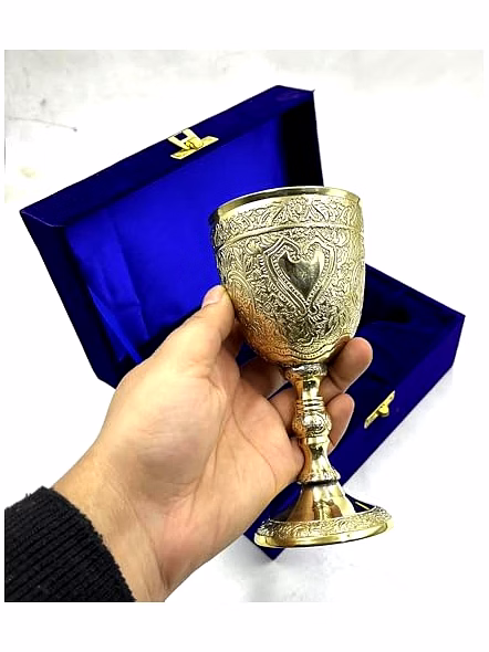 Brass Goblet Embossed Design,Premium Goblet Champagne Flutes Coupes Wine Drinking Glass,Tumbler Cups for Water with Velvet Box