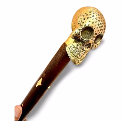 qarzun brass skull handle royal wood walking stick cane 3 fold open nautical vintage style