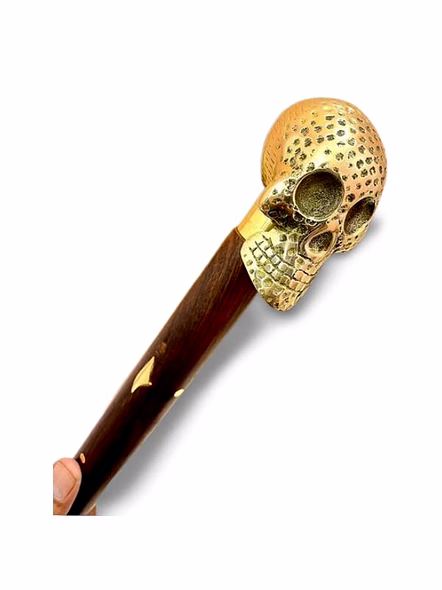 Brass Skull Handle Royal Wood Walking Stick Cane 3 fold Open Nautical Vintage Style-Qarzun1177