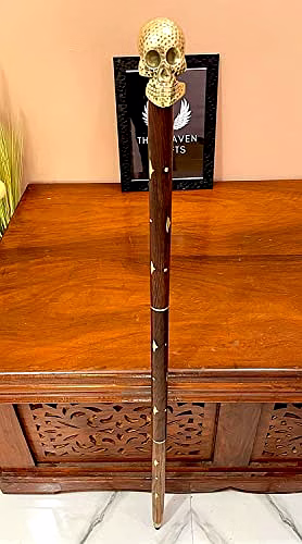 Brass Skull Handle Royal Wood Walking Stick Cane 3 fold Open Nautical Vintage Style image 2