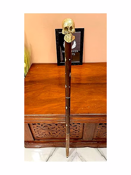 Brass Skull Handle Royal Wood Walking Stick Cane 3 fold Open Nautical Vintage Style-1