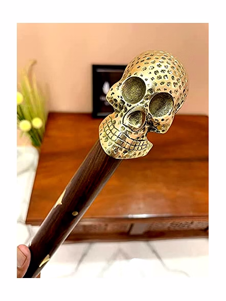 Brass Skull Handle Royal Wood Walking Stick Cane 3 fold Open Nautical Vintage Style-2