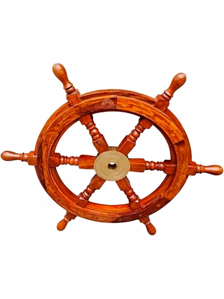 Qarzun Nautical Handcrafted Wooden Ship Wheel with Engraved Name - Home Wall Decor (18 Inches, Natural Wood)-2