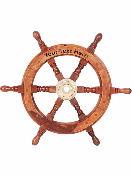 Qarzun Nautical Handcrafted Wooden Ship Wheel with Engraved Name - Home Wall Decor (18 Inches, Natural Wood)-3
