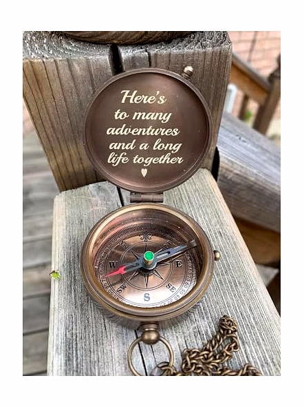 Personalized Brown Pocket Compass Chain with Wood Box Brass Nautical Birthday Gift for Your lovedones-2