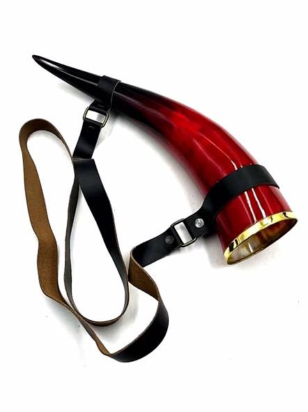 Red Horn Mug, Beer Mug, Bar, Groomsmen Gift, Groomsman, Best Man, Game of Thrones (Horn Mug with Leather Belt)