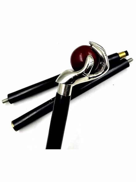 Metal Hand Hold Red Ball Handle Perfect Grip with Black Wood Walking Stick Cane 3 Part Open Stick-Qarzun1184