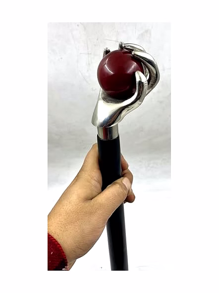 Metal Hand Hold Red Ball Handle Perfect Grip with Black Wood Walking Stick Cane 3 Part Open Stick-1