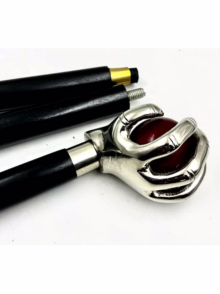 Metal Hand Hold Red Ball Handle Perfect Grip with Black Wood Walking Stick Cane 3 Part Open Stick-2