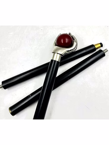 Metal Hand Hold Red Ball Handle Perfect Grip with Black Wood Walking Stick Cane 3 Part Open Stick-4