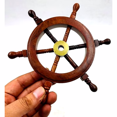 qarzun mini ship wheel wood ship wheel brass ring rosewood ship wheel home decor,wall decor ship wheel nautical ship wheel gift item 6 inch