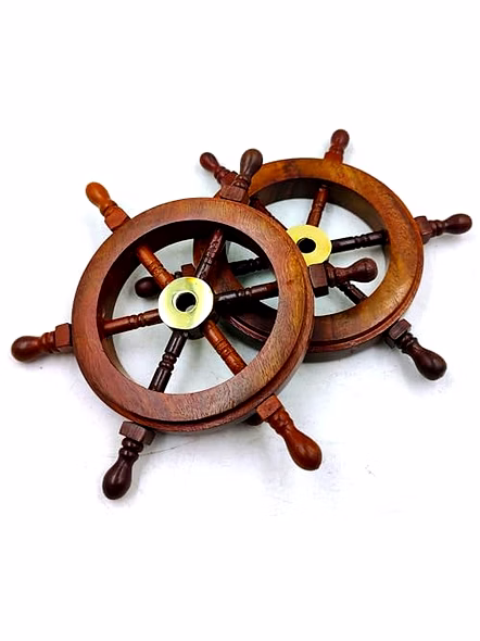 Qarzun MIni Ship Wheel Wood Ship Wheel Brass Ring Rosewood Ship Wheel Home Decor,Wall decor Ship Wheel Nautical Ship Wheel Gift Item 6 inch-1