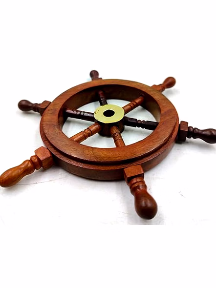 Qarzun MIni Ship Wheel Wood Ship Wheel Brass Ring Rosewood Ship Wheel Home Decor,Wall decor Ship Wheel Nautical Ship Wheel Gift Item 6 inch-2