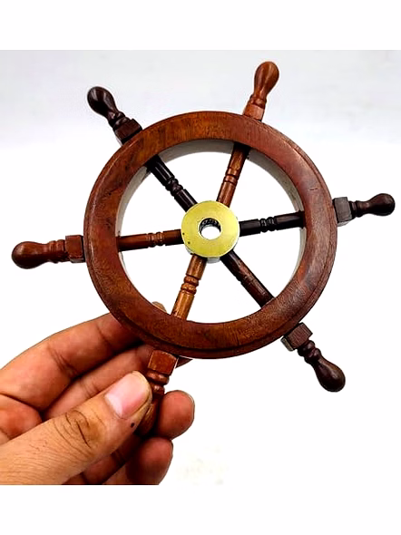 Qarzun MIni Ship Wheel Wood Ship Wheel Brass Ring Rosewood Ship Wheel Home Decor,Wall decor Ship Wheel Nautical Ship Wheel Gift Item 6 inch-3