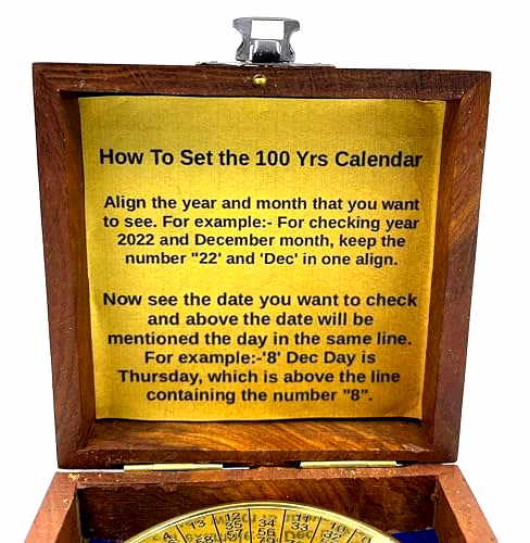 Shiny Finish Brass 100 yrs Calendar Paper Weight with wood box Maritime Gift Item image 2