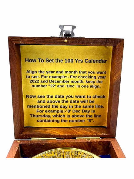 Shiny Finish Brass 100 yrs Calendar Paper Weight with wood box Maritime Gift Item-1