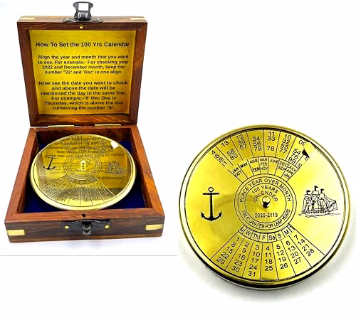 Shiny Finish Brass 100 yrs Calendar Paper Weight with wood box Maritime Gift Item image 4