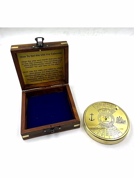 Shiny Finish Brass 100 yrs Calendar Paper Weight with wood box Maritime Gift Item-4