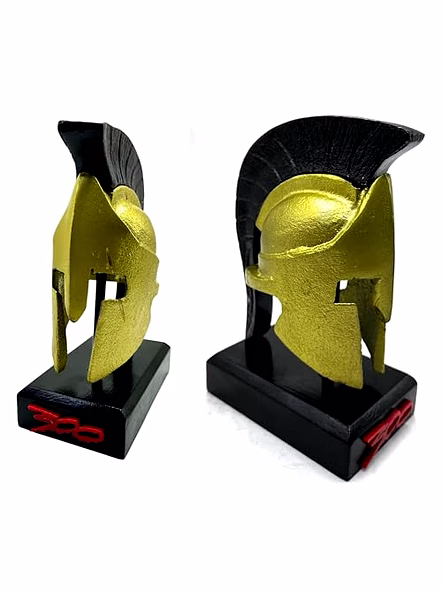 Aluminum Mini 300 Movie Spartan Helmet with Wood Base Table Desk Decorative-Qarzun1189