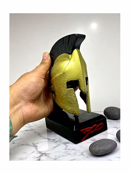 Aluminum Mini 300 Movie Spartan Helmet with Wood Base Table Desk Decorative-1