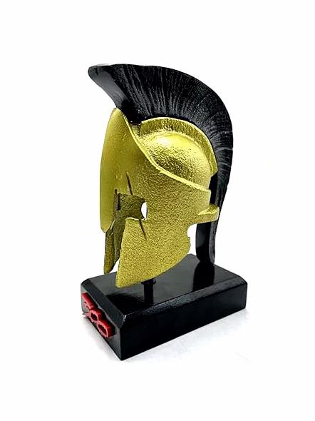Aluminum Mini 300 Movie Spartan Helmet with Wood Base Table Desk Decorative-2