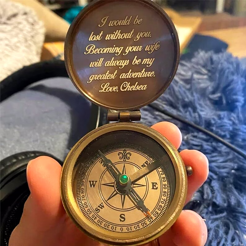 for Couple, Personalized Brass Engrave Compass, Gift for Couple Anniversary, Perfect Wedding Gift image 2