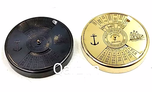 qarzun set of 2 finish antique style brass calendar 100 yrs paper weight gift
