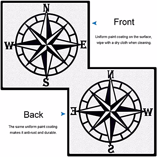 ESTART 11 Inches Metal Decorative Nautical Compass Wall Decor, Living Room Bedroom Office Porch Garden Patio Signs Wall Hanging Art Beach Theme Home Decoration, 2 PCS (black*2) image 2