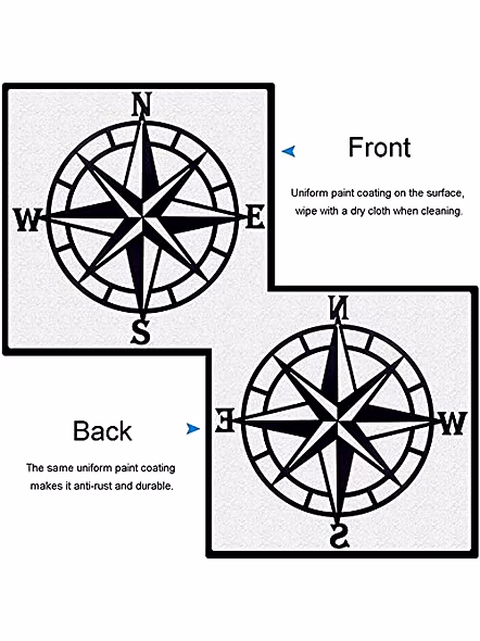 ESTART 11 Inches Metal Decorative Nautical Compass Wall Decor, Living Room Bedroom Office Porch Garden Patio Signs Wall Hanging Art Beach Theme Home Decoration, 2 PCS (black*2)-1