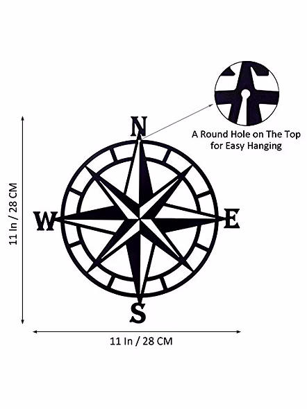 ESTART 11 Inches Metal Decorative Nautical Compass Wall Decor, Living Room Bedroom Office Porch Garden Patio Signs Wall Hanging Art Beach Theme Home Decoration, 2 PCS (black*2)-2