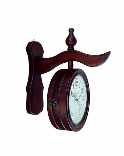 Wooden Station Double Side Wall Clock, Home Decor, Office Decor Wall Clock,Analog,34W x 36H Centimeters image 3