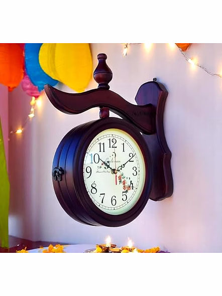 Wooden Station Double Side Wall Clock, Home Decor, Office Decor Wall Clock,Analog,34W x 36H Centimeters-3