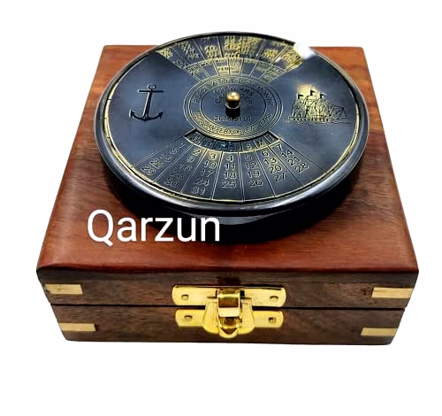 Antique style Brass Calendar 100 Yrs Paper Weight with wood box Gift image 1