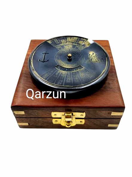 Antique style Brass Calendar 100 Yrs Paper Weight with wood box Gift-Qarzun1194