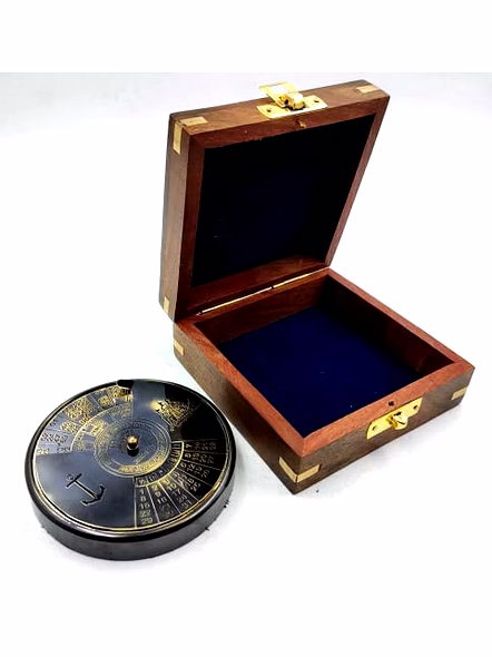 Antique style Brass Calendar 100 Yrs Paper Weight with wood box Gift-1