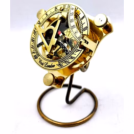 qarzun brass sundial compass triangle shape shinny finish with display stand