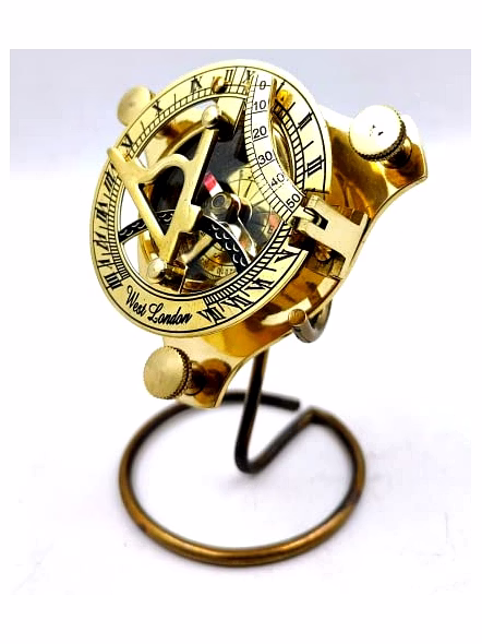 Brass Sundial Compass Triangle Shape Shinny Finish with Display Stand-Qarzun1195