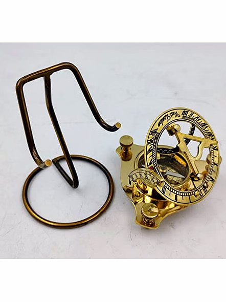 Brass Sundial Compass Triangle Shape Shinny Finish with Display Stand-2