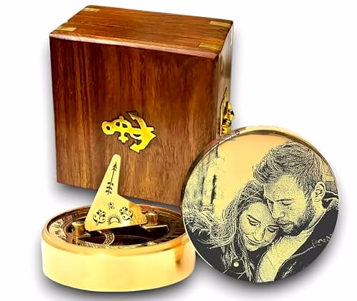qarzun personalized photo on sundial compass with wood box brass nautical birthday gift for your lovedones