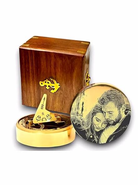 Personalized Photo on Sundial Compass with Wood Box Brass Nautical Birthday Gift for Your lovedones-Qarzun1196