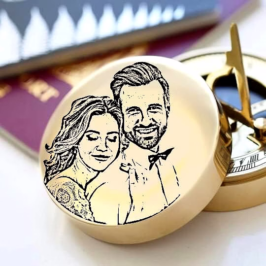 Personalized Photo on Sundial Compass with Wood Box Brass Nautical Birthday Gift for Your lovedones image 2